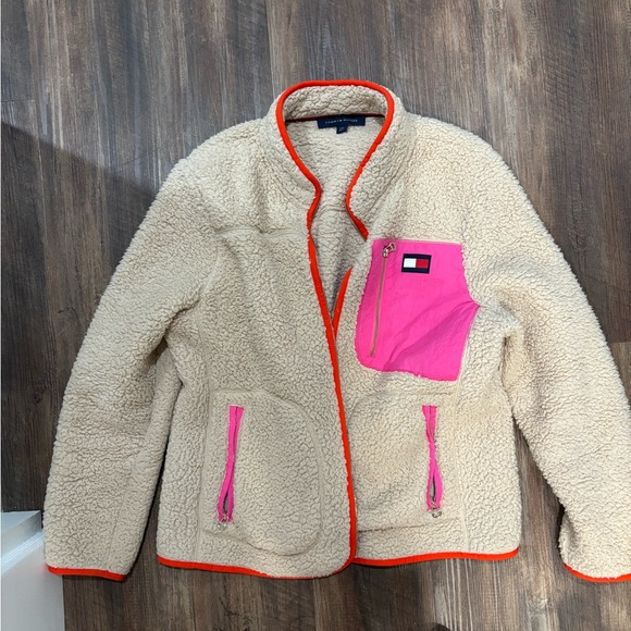 Tommy Hilfiger Jackets & Blazers - Tommy Hilfiger Cream Jacket with Pink and Orange Accents